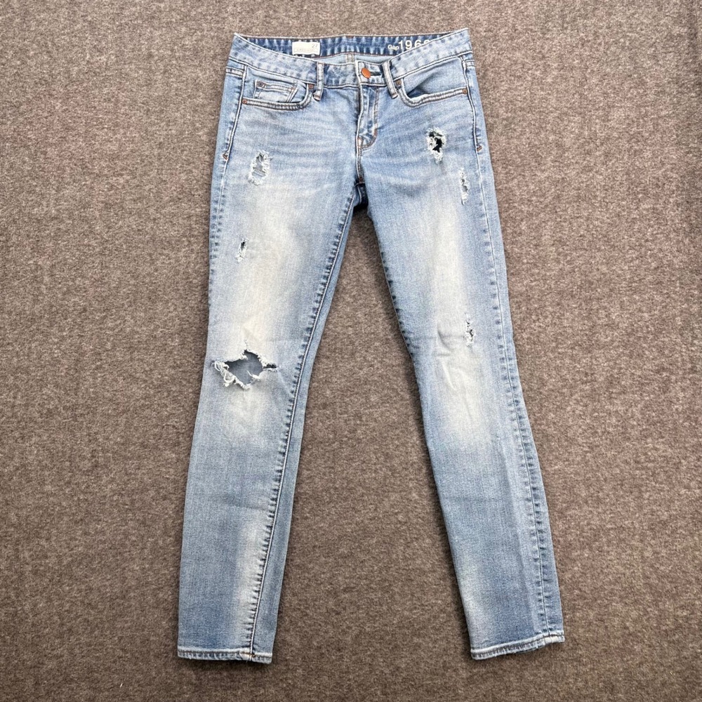 Gap 1969 Always Skinny Distressed Light Wash Jeans Womens 27 Galloway Ripped